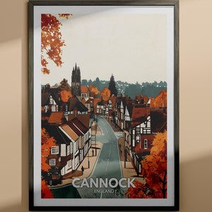 Cannock print - Cannock travel poster / England wall art print / England home decor / Travel wall art decor / Unique city poster