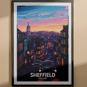 Impresión de Sheffield - Póster de viaje de Sheffield / Impresión de arte mural de Inglaterra / Decoración del hogar de Inglaterra / Decoración de arte mural de viaje / Póster de ciudad único
