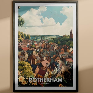 Impresión de Rotherham - Póster de viaje de Rotherham / Impresión de arte mural de Inglaterra / Decoración del hogar de Inglaterra / Decoración de arte mural de viaje / Póster de ciudad único