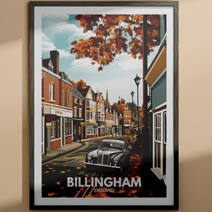 Impresión de Billingham - Póster de viaje de Billingham / Impresión de arte mural de Inglaterra / Decoración del hogar de Inglaterra / Decoración de arte mural de viaje / Póster de ciudad único