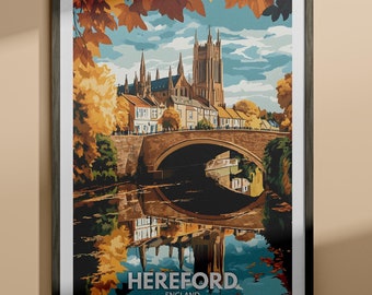Hereford print - Hereford travel poster / England wall art print / England home decor / Travel wall art decor / Unique city poster
