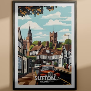 Sutton print - Sutton travel poster / England wall art print / England home decor / Travel wall art decor / Unique city poster