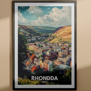 Impresión de Rhondda - Póster de viaje de Rhondda / Impresión de arte mural de Gales / Decoración del hogar de Gales / Decoración de pared de viaje / Póster de ciudad único