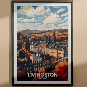 Livingston - Schottland Reise Poster / Schottland Druck / Schottland Wohndeko / Einzigartiges Stadt Poster