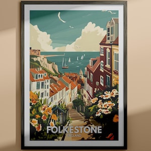 フォークストン プリント - フォークストン 旅行ポスター / イングランド ウォール アート プリント / イングランド ホーム デコレーション / 旅行ウォール アート デコレーション / ユニークな都市ポスター