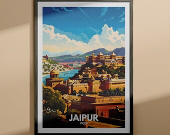 Impresión de Jaipur - Cartel de viaje de Jaipur / Impresión de arte de pared de la India / Decoración del hogar de la India / Decoración de arte de la pared de viaje / Cartel único de la ciudad
