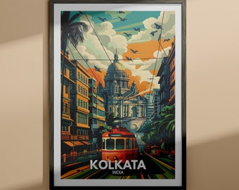 コルカタ プリント - コルカタ旅行ポスター / インドの壁アート プリント / インドの室内装飾 / 旅行壁アート デコレーション / ユニークな都市ポスター