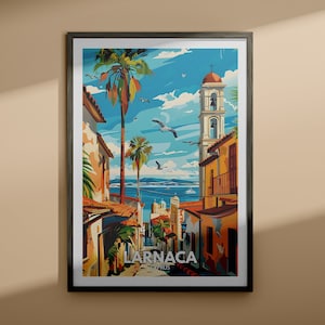 Impresión de Larnaca - Cartel de viaje de Larnaca / Impresión de arte mural de Chipre / Decoración del hogar de Chipre / Decoración de arte de pared de viaje / Cartel único de la ciudad