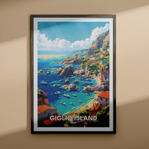 Lámina Giglio, Póster de la isla de Giglio, Arte de la isla de Italia, Póster de viaje de Italia, Láminas de naturaleza