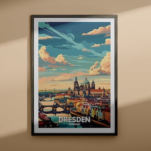 Impresión de Dresde - Póster de viaje de Dresde / Impresión de arte mural de Alemania / Decoración del hogar de Alemania / Decoración de pared de viaje / Póster de ciudad único