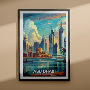 Impresión de arte de Abu Dabi - Cartel de viaje de Abu Dabi / Impresión de arte mural de los Emiratos Árabes Unidos / Decoración del hogar de los Emiratos Árabes Unidos / Decoración de arte de la pared de viaje