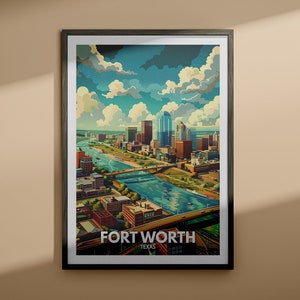 Impression Fort Worth - Affiche de voyage Fort Worth / Impression d'art mural Texas / Décoration de voyage aux États-Unis / Affiche de la ville des États-Unis