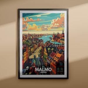 Impresión de Malmö, Póster de viaje de Malmö, Impresión de arte de pared de Suecia, Decoración del hogar de Suecia, Decoración de arte de pared de viaje, Póster de ciudad único