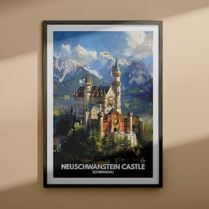 Impresión del castillo de Neuschwanstein - Cartel de viaje del castillo de Neuschwanstein / Impresión de arte mural de Schwangau / Decoración del hogar de Schwangau / Artes de la pared de Europa