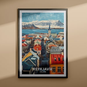 Impresión de Reikiavik - Póster de viaje de Reikiavik / Impresión de arte mural de Islandia / Decoración del hogar de Islandia / Póster de arte mural de viaje / Impresión de ciudad única
