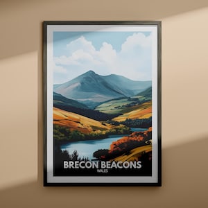 Brecon Beacons print - Brecon Beacons poster / Wales river art / Wales travel poster / Nature prints
