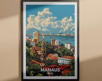 Impresión de Manaos, Póster de viaje de Manaos, Impresión de arte de pared de Brasil, Decoración del hogar de Brasil, Póster de arte de pared de viaje, Impresión de ciudad única