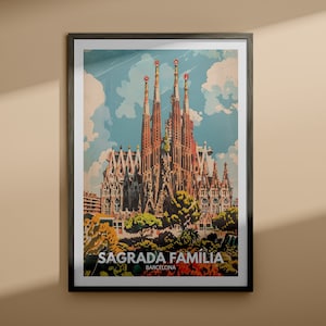 Impresión de la Sagrada Familia - Cartel de viaje de la Sagrada Familia / Impresión de arte de la pared de Barcelona / Decoración del hogar de Barcelona / Artes de la pared de Europa / Monumentos de la UE