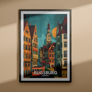 Impresión de Augsburgo - Cartel de viaje de Augsburgo / Impresión de arte mural de Alemania / Decoración del hogar de Alemania / Decoración de arte de pared de viaje / Póster único de la ciudad