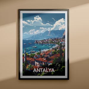 Impresión de Antalya - Cartel de viaje de Antalya / Impresión de arte de pared de viaje de Turquía / Regalo de inauguración de la casa / Cartel de decoración de la pared de la ciudad / Regalos de arte