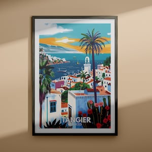 Impresión de Tánger - Póster de viaje de Tánger / Impresión de arte mural de Marruecos / Decoración del hogar de Marruecos / Decoración de pared de viaje / Póster de ciudad único