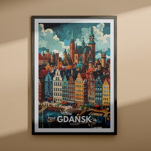 Impresión de viaje de Gdansk - Cartel de arte de Gdansk / Impresión de arte de pared de viaje de Polonia / Regalo de inauguración de la casa / Cartel de decoración de la pared de la ciudad / TCP - 0005