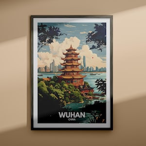 Impresión de Wuhan - Póster de viaje de Wuhan / Impresión de arte mural de China / Decoración del hogar de China / Decoración de arte mural de viaje / Póster de ciudad único
