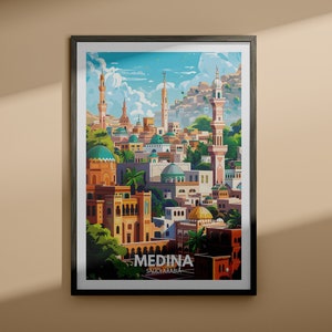 Impresión de Medina - Cartel de viaje de Medina / Impresión de arte mural de Arabia Saudita / Decoración del hogar de Arabia Saudita / Decoración de arte de pared de viaje / Cartel único de la ciudad