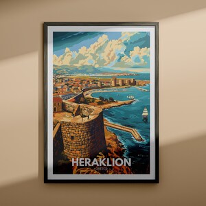 Impresión de Heraklion - Cartel de viaje de Heraklion / Impresión de arte de pared de viaje de Grecia / Regalo de inauguración de la casa / Cartel de decoración de la pared de la ciudad / TCP - 0006