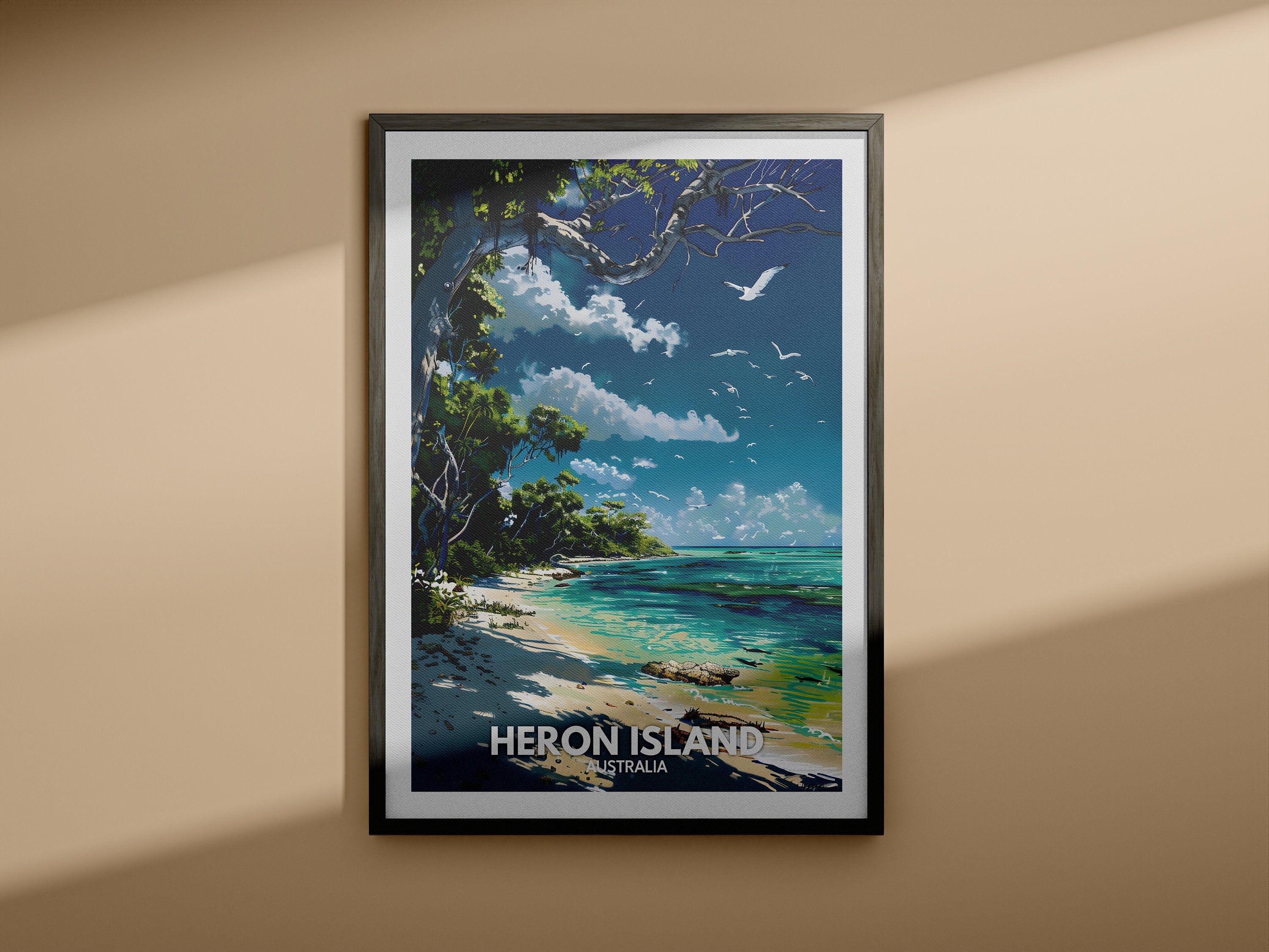 Heron print - Heron Island poster / Australia island art / Australia travel poster / Nature prints