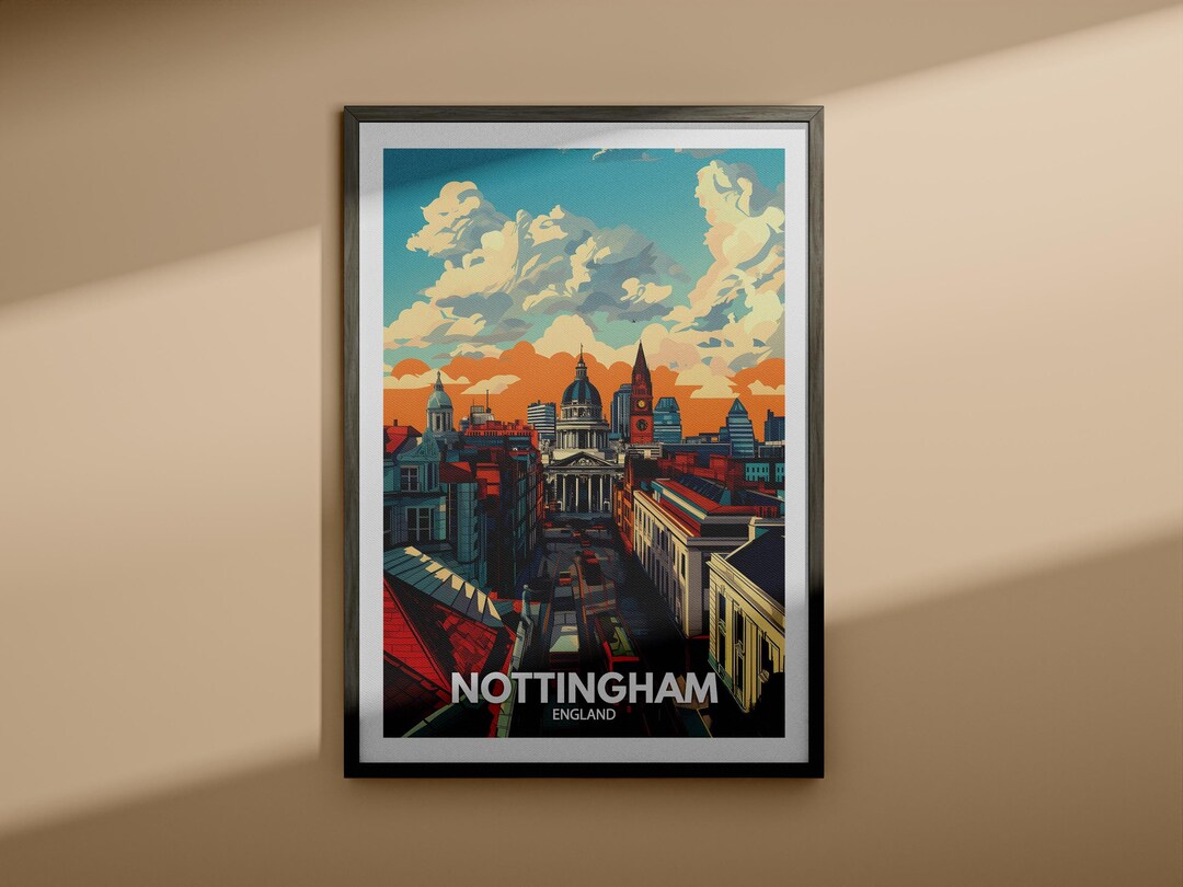 Nottingham Print Nottingham Travel Poster / England Wall Art Print