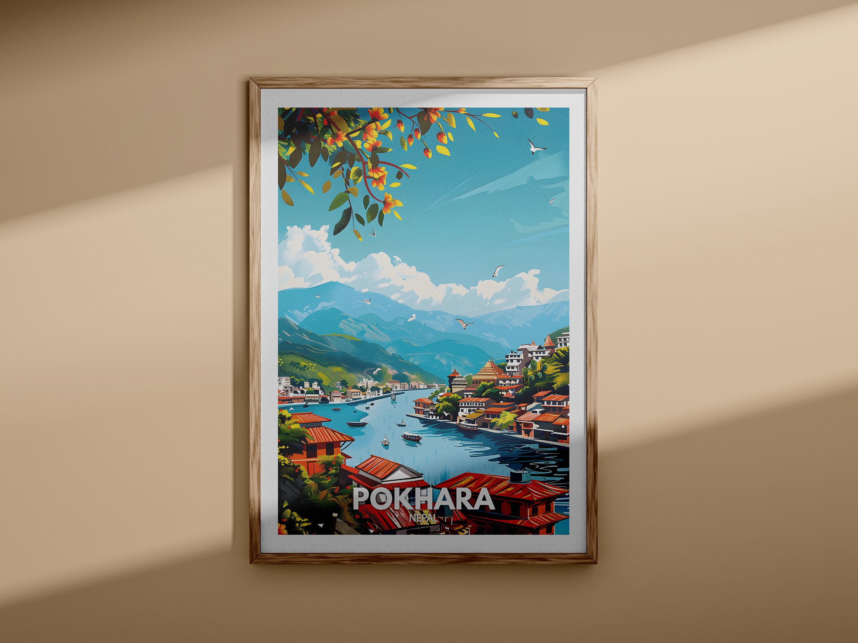 Pokhara Print - Pokhara Travel Poster / Nepal Wall Art Print