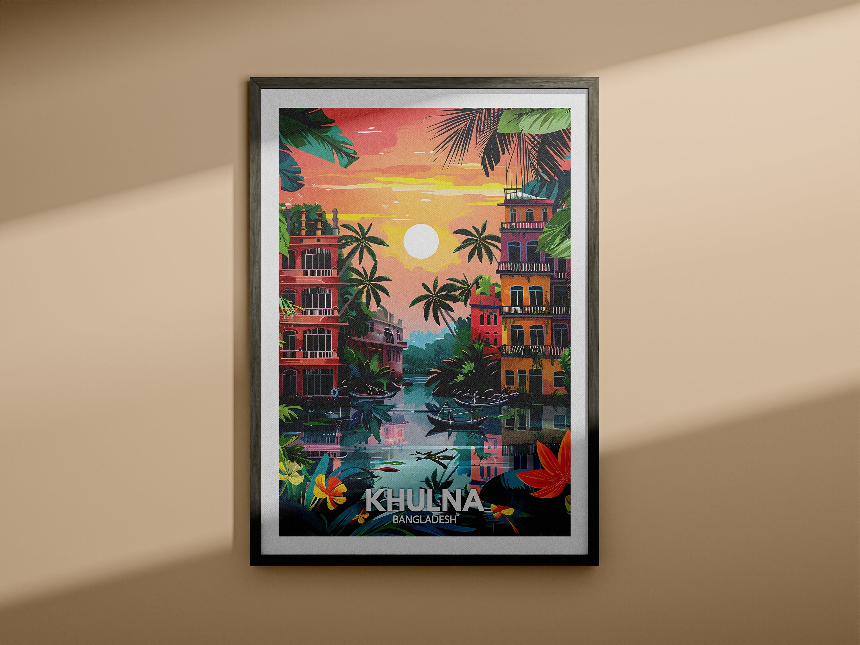 Stampa Khulna - Poster di viaggio Khulna / Stampa artistica da parete del Bangladesh / Arredamento per la casa del Bangladesh / Arredamento artistico da parete di viaggio / Poster della città unica