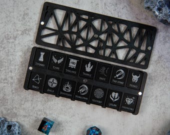 MTG-tellers + opbergset – matzwarte en zilveren vaardigheidstellers – Magic the Gathering – EDH Commander-accessoires