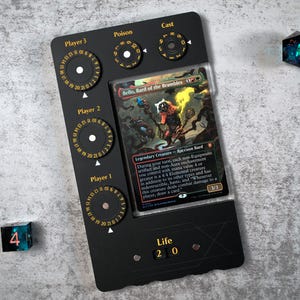 Zone Commandant MTG | Noir mat | Zone de commandement EDH avec cadrans de vie, de dégâts du commandant, d'incantation et de poison