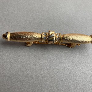 Vintage Sculpted Rhinestone Bar Barrette Gold Tone Metal Etched Clip image 10