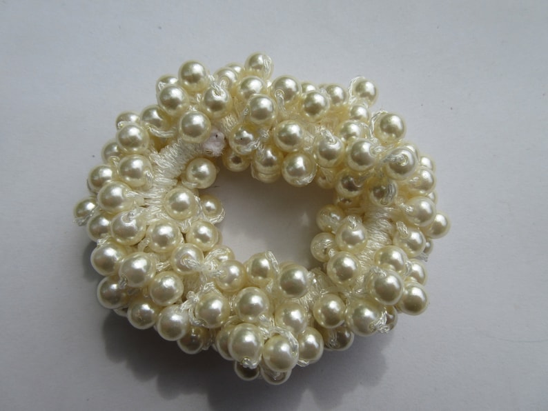 Ivory faux pearl hair tie simple bead elastic wedding bridal evening