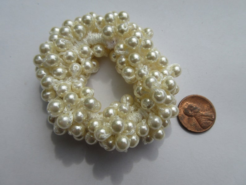 Ivory faux pearl hair tie simple bead elastic wedding bridal evening