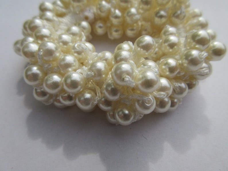 Ivory faux pearl hair tie simple bead elastic wedding bridal evening