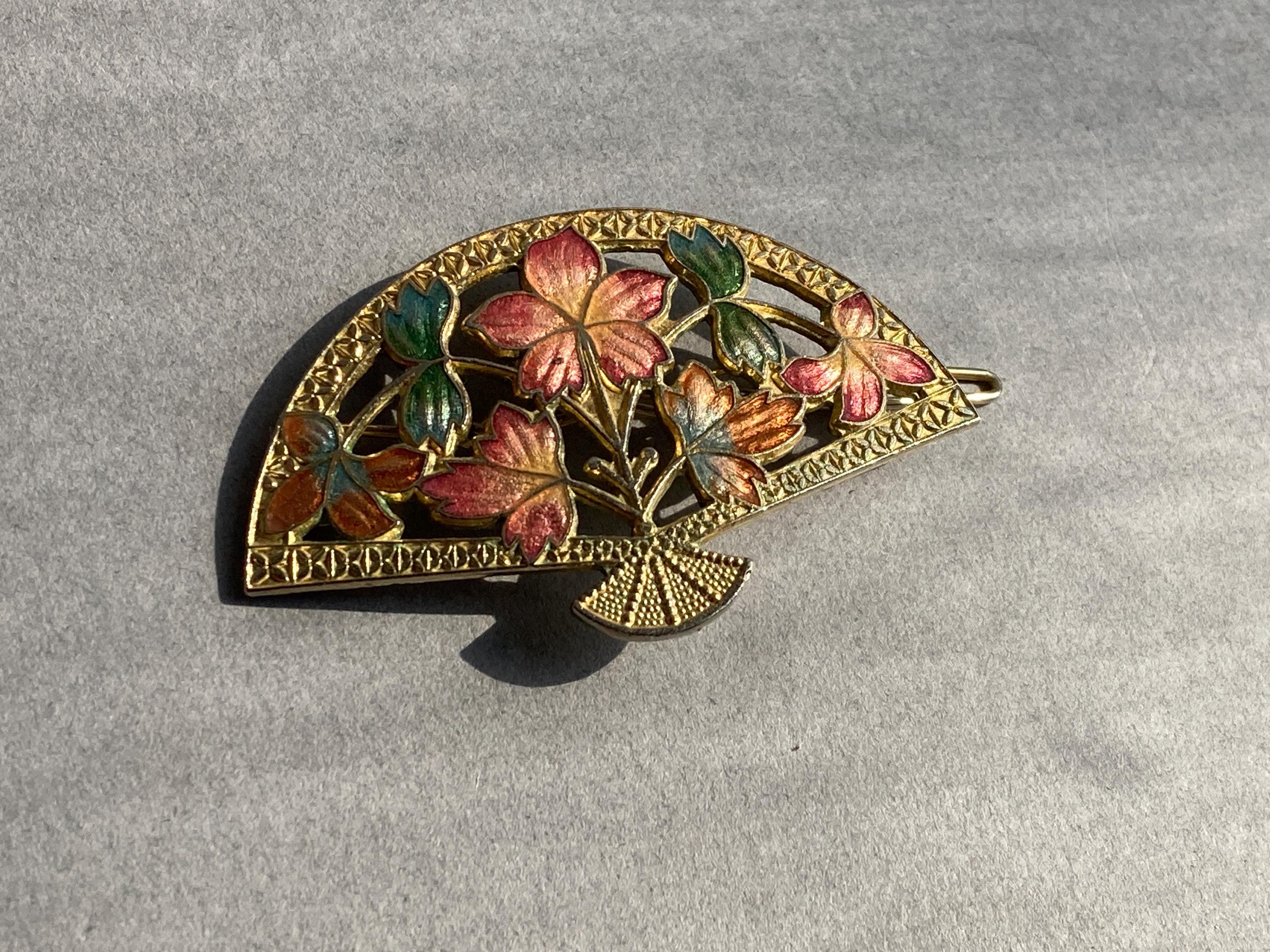 Vintage Cloisonné Fan Hair Barrettes Vintage Cloisonne Hair Barrette: Enamel Butterfly & Floral  main image 2