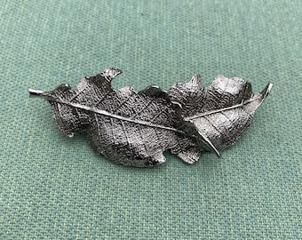 Vintage Antiqued Silver Tone Leaf Barrette: Metal Botanical Hair Clip