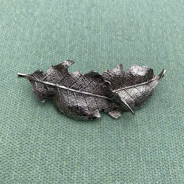 Vintage Antiqued Silver Tone Leaf Barrette: Metal Botanical Hair Clip