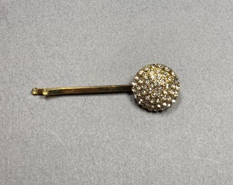 Vintage Rhinestone dome bobby pin gold metal round sparkly modern hair pin