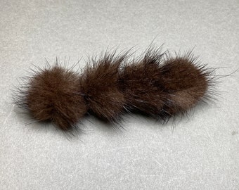 Real brown Mink Barrette fluffy Fur Hair Clip Pompom hair pin clip dressy holiday accessory