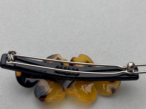 Vintage Faux Tortoise Floral Barrette Brown Rhine… - image 7