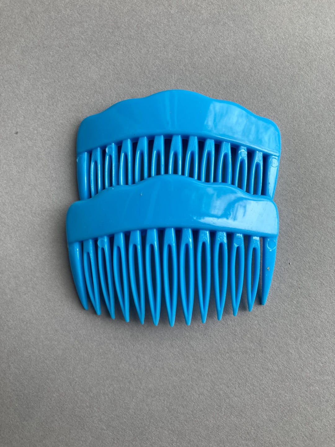Vintage Blue Acrylic Hair Comb Set: Plain Scalloped Side Combs - Etsy
