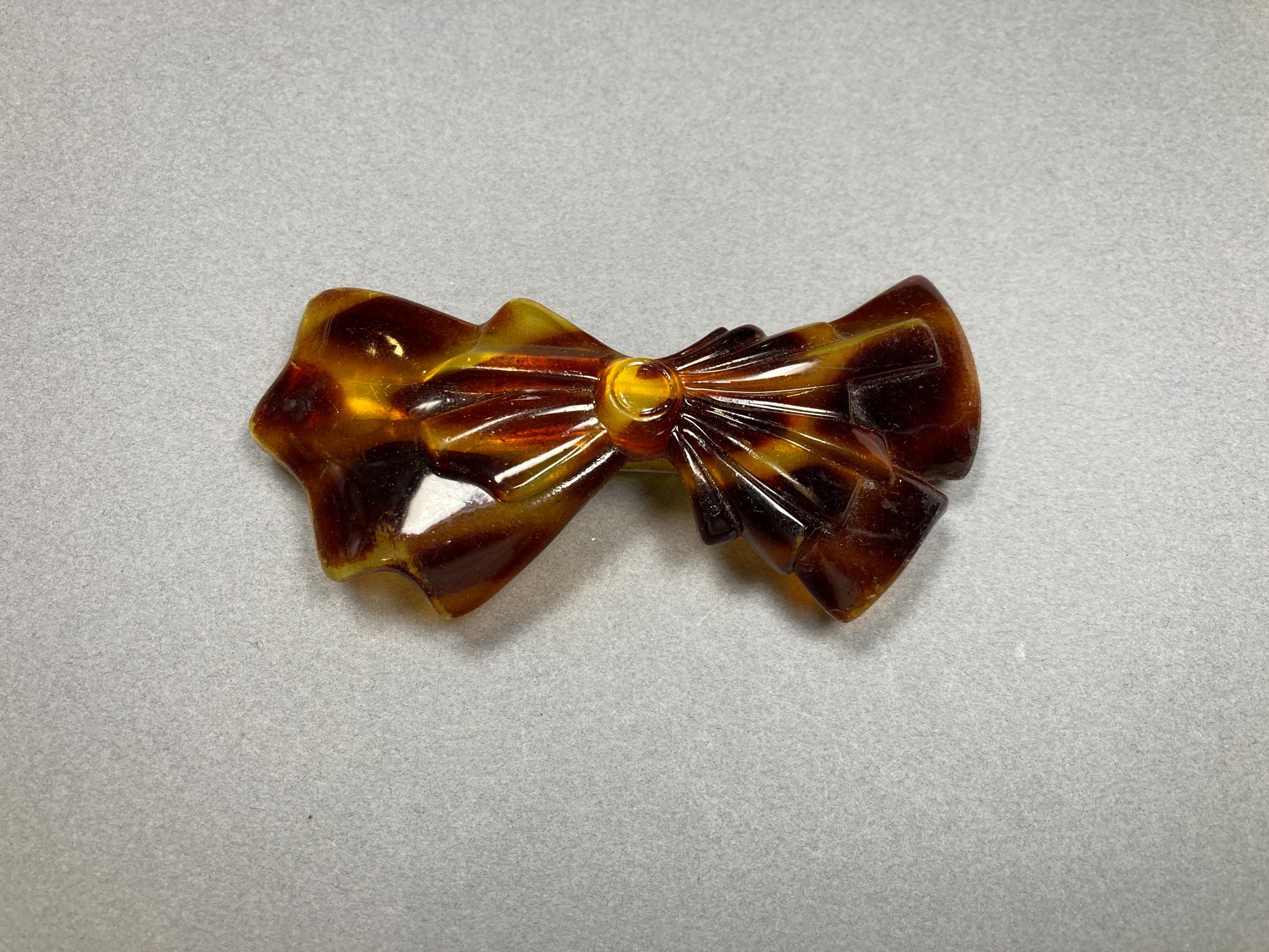Vintage Tortoise Shell Bow Shaped Barrette Made In France Parcelona French Bow Tortoise Shell Brown Matte Finish Set  main image 3