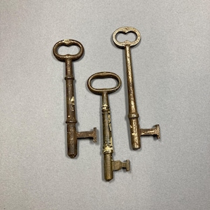 Set of 3 skeleton Keys Antique aged metal Long Keys As Found repurpose steampunk
