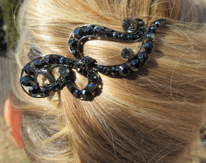 Elegant Black Rhinestone Hair Clip Alligator Clip Accessory Etsy