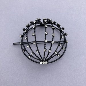 Vintage metal bun Cage Barrette Black rhinestone Open Dome bun holder hair clip